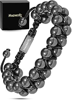 MagnetRX® Magnetic Hematite Bracelet – MAX Strength Magnetic Stones – Beaded Magnetic Bracelets for Men and Women (Double Strength 8mm)