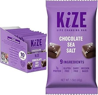 - KiZE Energy Bars - Chocolate Sea Salt - Gluten Free, Dairy Free, Non-GMO, and High Protein Meal Replacement Energy Bars, Meal Bas, Clean & Simple Food Ingredients - 7g High Protein Snacks, (10 Count)