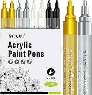 SFAIH Paint Markers - 4 Colors 8 Pack 2-3MM Medium Tip Acrylic Paint Pens for Rock, Paper, Wood, Fabric, Glass, Metal, Ceramic, Painting, DIY Art Projects, Crafts, Large Capacity, Ultra-High Coverage