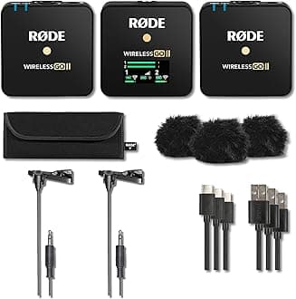 Rode Wireless GO II Dual Compact Digital Wireless Microphone System/Recorder (2.4 GHz, Black) with 2X Lavalier Microphones and Accessories