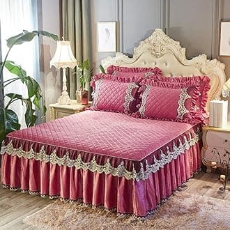 Warm Ruffled Luxury Bed decoration Pleated Base valance sheet Quilted fitted Bedspread Wrap around style With 18" drop-I Queen2