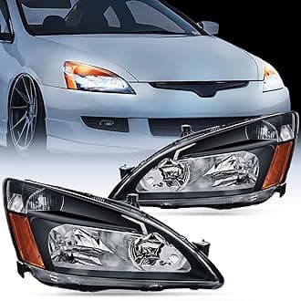 Nilight Headlight Assembly for 2003 2004 2005 2006 2007 Accord Replacement Headlamp Black Housing Amber Reflector
