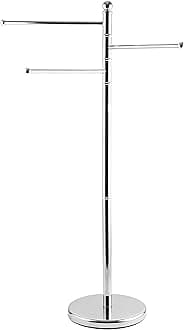 MyGift 40-Inch Freestanding Stainless Steel Bathroom Towel/Kitchen Towel Rack Stand with 3 Swivel Arms