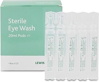 – Lewis-Plast Premium 20ml Saline Eye Wash Pods Box of 25 - Contains Sodium Chloride 0.9% W/V Sterile Non-Toxic 20ml Pods for Minor Eye Irritation