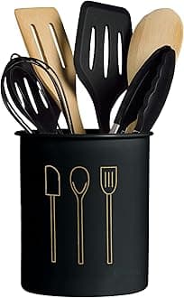 Utensil Cutlery Holder For Kitchen & Spatula Holder For Kitchen, Ladle/Serving Spoon Stand For Kitchen- Big Spoon Holder For Kitchen (Black); Alloy Steel