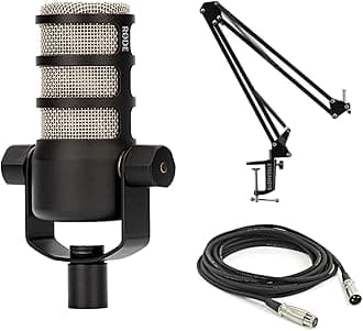 Rode PodMic Dynamic Podcast Microphone with StreamEye BOOMARM Mic Arm, XLR Cable and StreamEye Polishing Cloth