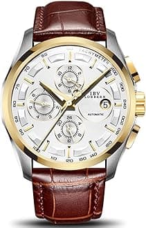 MASTOP Swiss Brands Men's Automatic Self-Wind Watch Stainless Steel with Brown Genuine Leather Band