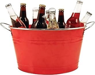 Big Red Ice Bucket - Galvanized Metal Drink Beverage Tub for Home Parties, Country Home Wine And Beer Chiller, Holds 4.5 Gallons