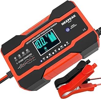 10-Amp Car Battery Charger, 12V and 24V Smart Fully Automatic Battery Charger with Temperature Compensation for Car Truck Motorcycle Marine Lead Acid Batteries