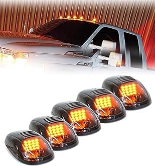 Xprite Black Smoked Lens 16 LEDs Cab Clearance Light 5 Pcs Roof Top Marker Running Lights Kit for Ford Dodge Ram Trucks SUV POV Pickup - Amber Yellow