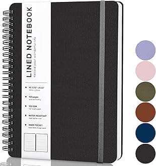 ABERLLS Black Lined Spiral Journal Notebook with 160 Pages, 8×5.7in, A5 Spiral Notebooks, Journaling Notebooks for Work, School, Women, Men, College Ruled Notebook, Hardcover Leather Journals