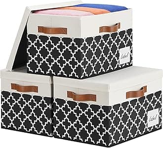 GhvyenntteS Fabric Storage Bins with Lids 3 Pack, Foldable Fabric Storage Boxes with Lids and 3 Handles, Sturdy Closet Organizers and Storage Bins with Label Window for Home (White&Lattice Black)