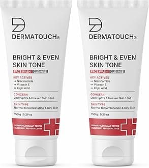 DERMATOUCH Bright & Even Tone Face Wash with Niacinamide, Vitamin E and Kojic Acid | Daily Gentle Face Wash For Tan, Pigmentation, Uneven Tone | 150g (Pack of 2)