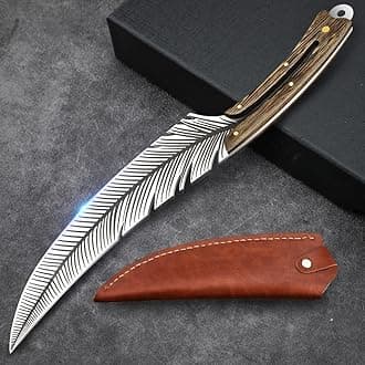 Professional Sharp Feather Boning Knife Hand Forged Knife High Carbon Steel Chef Knife for Meat Cutting Cooking Knife with Sheath for Kitchen Outdoor Camping