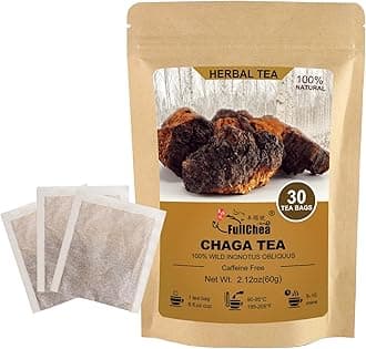 FullChea - Chaga Tea Bags, 30 Teabags, 2g/Bag - Premium Chaga Mushroom Tea - Non-GMO - Caffeine-Free - Rich in Antioxidants & Aid in Digestion