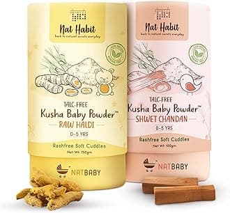 Nat Habit Raw Haldi & Shwet Chandan Kusha Baby Powder, Chemical Free & Rashfree Soft Protection, 0-5 Yrs - 150 g Each (Combo Pack of 2)