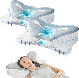 Sweetcrispy Cervical Pillow for Neck and Shoulder - 2 Pack Ergonomic Memory Foam Pillows, Contour Side Sleeper for Adults, Cooling Orthopedic Neck Support for Back Stomach Sleepers,Grey