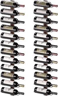 B4Life Wall Mounted Wine Rack for 24 Bottles, Rustic Black Wood Iron Wine Holder for Kitchen, Dining Room, Bar