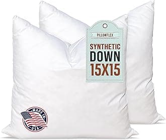 Pillowflex Set of 2 Synthetic Down Alternative Pillow Inserts for Shams (15 Inch by 15 Inch)