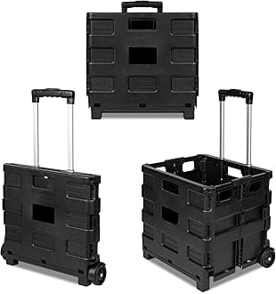 ASABFoldable Plastic Book Trolley Cart | Lightweight Teacher's Book Cart | 2 Wheeled Book Trolley On Wheels Folding Storage Box with Aluminium Handle | Shopping Trolley On Wheels (35KG, Black)