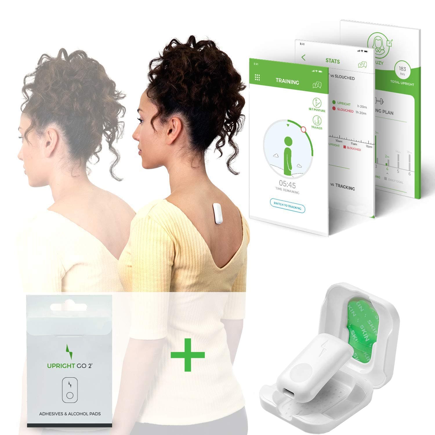Upright GO 2 Bundle Lighter, Smaller Posture Corrector | Strapless, Discrete, Easy to Use Trainer with 30 Hours Battery Life | 1-Touch Sync App and Training Plan | White