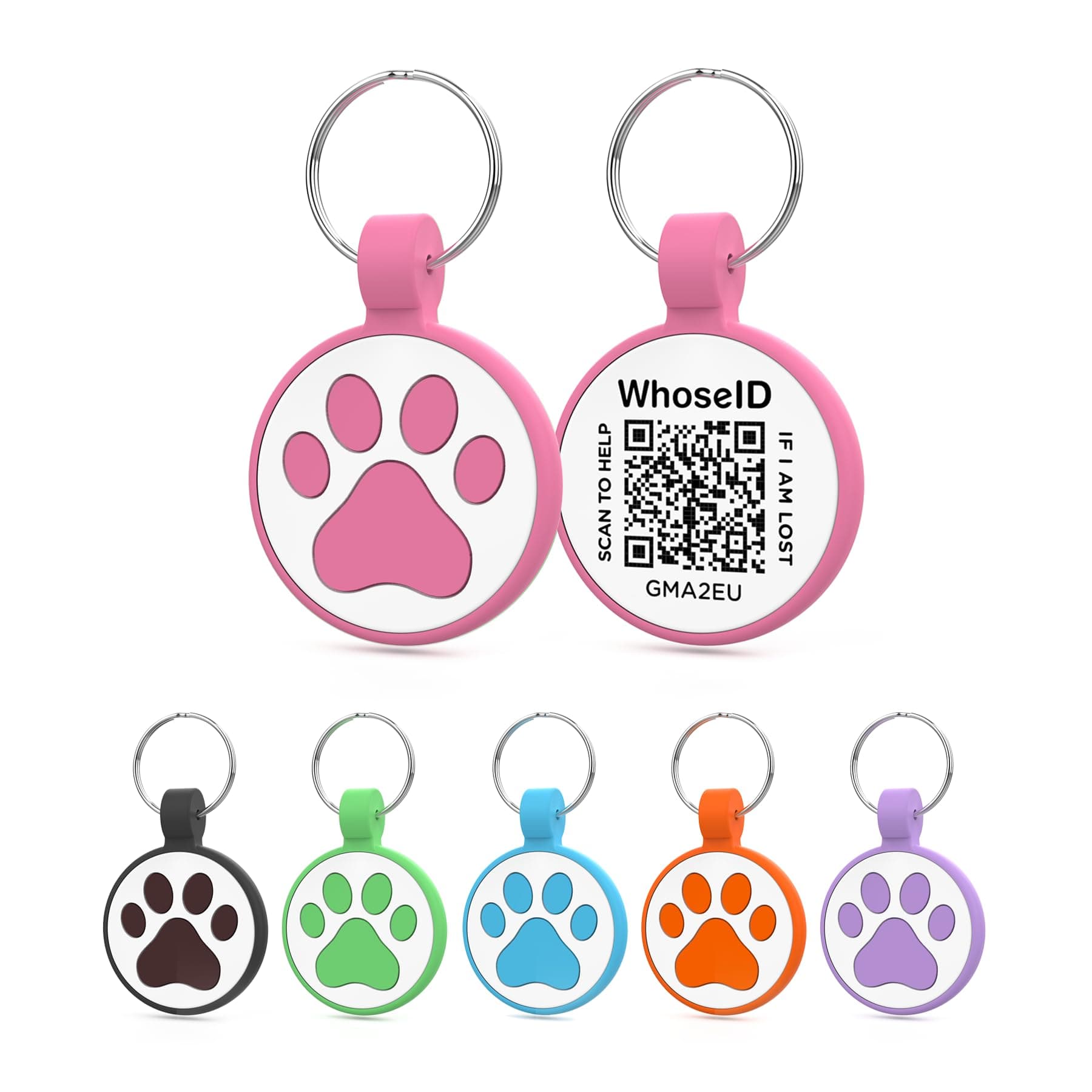 WhoseID QR Code Cat Tag, Modifiable Pet Online Profile Page, Multiple Emergency Contact, Silent Silicone Cat Tag, Lightweight, No Jinging, Collar Accessories, QR Cat ID Tag (Small Breeds - 1", Rose)