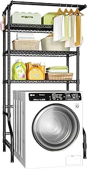 Ulif U11 Over Washer and Dryer Shelves, 3 Tiers Laundry Room Storage and Organizer Standing Shelf, Metal Freestanding Clothes Drying Rack, 33.9”W x 19.7”D x 77.6”H, Black
