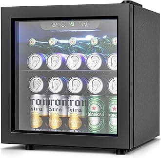 50 Cans Beverage Refrigerator Cooler, 1.3 Cu.Ft Mini Fridge with Glass Door for Soda Beer Drink Wine, Countertop Small Fridge for Bedroom Dorm Office Home Bar, Black