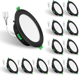 ALUSSO LED Recessed Ceiling Lights, 7W 480LM LED Downlights Dimmable, 30MM Ultra Slim Round Black Spotlights, Warm White/Neutral White/Cool White Adjustable, IP44 Waterproof for Bathroom, 12 Pack