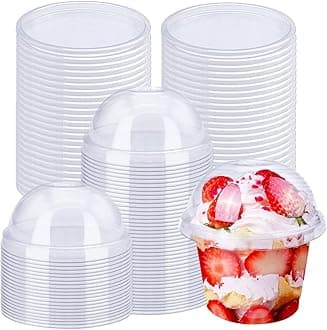 Amit Marketing Disposable Mini Dessert Cups with Dome Lids Reusable Transparent Parfait Appetizer Bowl Serving Containers for Yogurt Ice Cream Fruit Snacks Pudding Mousse Cheesecake - 130ml (100Pcs)
