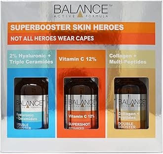Balance Active Formula Superbooster Skin Heroes Set (2% Hyaluronic & Triple Ceramides, Vitamin C 12% & Collagen & Multi-Peptides Serums) - Dermatologically Tested. Suitable for all Skin Types.