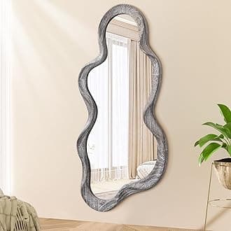 Irregular Wall Mirror Cloud Wood Frame Asymmetrical Modern Mirrors for Wall for Vanity Bathroom Living Room Bedroom Entryway Hallway Modern Unique Decorative Artistic