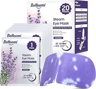 BeHoomi 20Packs Steam Eye Mask, Heated Eye Mask Warm Compress for Eyes, Disposable Self Heating Steam Mask for Sleep, Spa, Travel Essentials, Relaxation Gifts for Women, Mothers Day Gifts (Lavender)