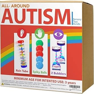 Autism Toys Kids All-Around Sensory Stim Alternative Autistic Children Bundle, ASD Child Boy Girls Teens - Calm Rainmaker, Liquid Motion Bubbler, Spiky Balls, Stimulation Product Tool Item Stress