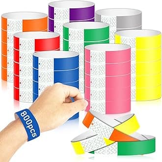Syosi Paper Wristbands For Events Neon Wrist Bands, Colored Waterproof Hand Bands Party Clubs Lightweight Concert Adhesive (800 Pack)