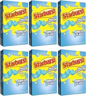 SINGLES TO GO! Starburst Go Powdered Drink Mix, Blue Raspberry, 6 Boxes with 6 Packets Each - 36 tal Servings, Sugar-Free Drink Powder, Just Add Water, 6 count (Pack of 6)