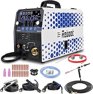Reboot MIG Welder 250Amp Gas Gasless MIG/Stick/Lift TIG Welder 6 in 1 Flux Core/Solid Wire MIG Inverter Welding Machine MMA MIG MAG Stick Welder with WP17-FV Tig Torch