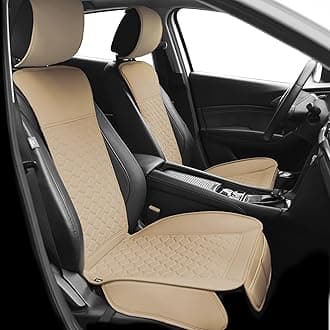 Elantrip Auto Car Seat Covers Leather Car Seat Protector for Women Airbag Compatible Diamond Pattern PU Seat Cover Universal Fitness 2PCs Beige