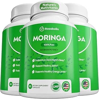 Rosabella Moringa Capsules - Pure Moringa Powder, Energy, Skin, Immune & Gut Health Superfood, Rich in Antioxidants, Essential Vitamins & Amino Acids, Natural Green Superfood Supplement - 180 Count