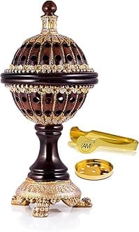 AM Lux Globe Incense Burner - Bakhoor Cone Holders | Insence bukhoor Burners| Frankincense Burner Charcoal | Mabkhara | for Office & Spiritual Decor (Brown)