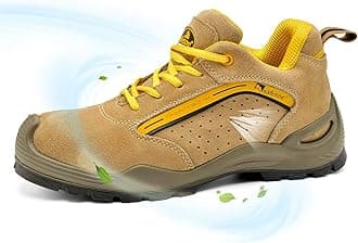 Comfortable Safety Shoes for Men & Women, 7296YN S1P SRC Trainers with Steel Toe Cap, Lightweight Wide Fit Safety Work Boots for Site, Construction, DIY, Lab etc Beige