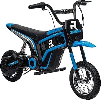 Aosom Electric Dirt Bike with Twist Grip Throttle, 24V 350W Off-Road Electric Motorcycle, Up to 15 MPH with Brake, Music Horn, Rear Suspension for Ages 13+ Years, Blue