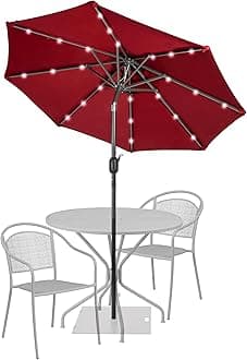 Sundale Outdoor 7 ft Solar-Powered 24 LED Lighted Patio Umbrella with Crank & Push Button Tilt for Garden, Deck, Backyard, Pool, 8 Ribs (Red)