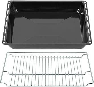 ICQN 465 x 370 x 60 mm Baking Trays & Grid Set, Enamelled Grease Pan for Oven and Hob, Suitable for Bosch, Siemens, Neff Constructa, Scratch-Resistant and Rustproof, 46.5 x 37 cm