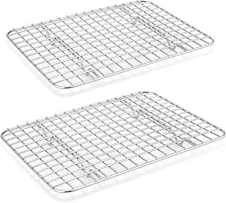E-far Cooling Baking Rack Set of 2, Stainless Steel Grid Wire Rack for Oven Roasting Cooking Bacon, 11.6” x 9.2” Grilling Broiling Racks for Cooling Cookie Cake, Non-toxic & Dishwasher Safe