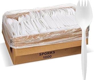 1,000 Plastic Disposable Sporks Bulk White Medium Weight Disposable Silverware Plastic Cutlery Spork