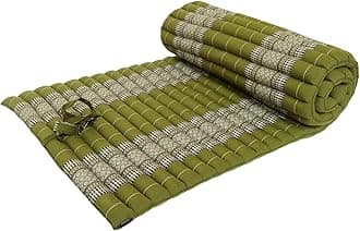Traditional Thai Kapok Roll-Up Meditation Mattress for Yoga Massage or Relaxation (Green)