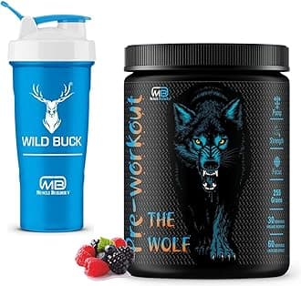 - The Wolf Pre Workout Supplement with Creatine Monohydrate, L-Arginine, Beta-Alanine, Caffeine Anhydrous - For Men & Women [30-60 Servings, Mix Berries, 255g] With Free Shaker