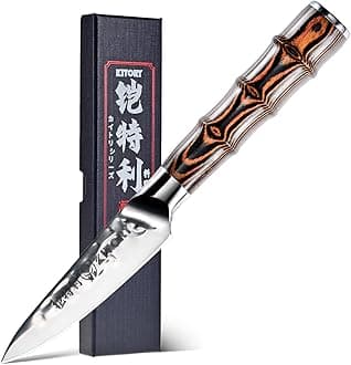 Kitory Paring Knife 3.5 Inch Kitchen Peeling Knife HC German Stainless Steel Hammered Ultra Sharp Blade Bamboo Shape Handle for Home Restaurant Gift