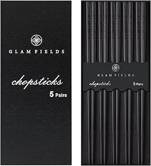 GLAMFIELDS Chopsticks, 5 Pairs Premium Black Chopsticks Reusable for Sushi Japanese Matte Anti-slip Chop Sticks with Gift Case Lightweight Dishwasher Safe, 9 1/2 Inches